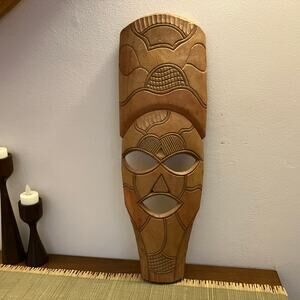 Hand carved wooden tiki mask, 1960s Polynesian Hawaiian